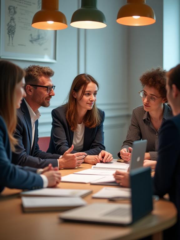 Das Team von Elysium Erfolge in einer kreativen Besprechung in ihrem Wiener Büro.